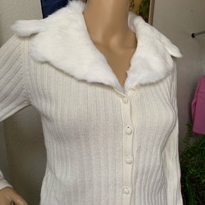 Ann Taylor 100% cashmere rabbit collar cardigan